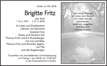 Traueranzeige von Brigitte Fritz von NWZ Neue Württembergische Zeitung