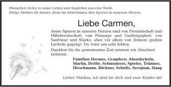 Traueranzeige von Carmen  von Haller Tagblatt