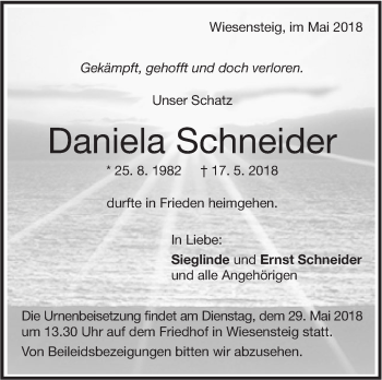 Traueranzeige von Daniela Schneider von Geislinger Zeitung