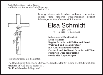 Traueranzeige von Elsa Schmidt von Hohenloher Tagblatt