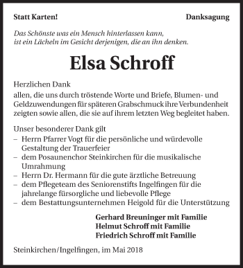 Traueranzeige von Elsa Schroff von Haller Tagblatt