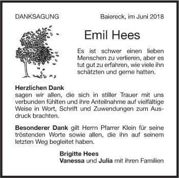 Traueranzeige von Emil Hees von NWZ Neue Württembergische Zeitung