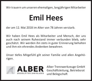 Traueranzeige von Emil Hees von NWZ Neue Württembergische Zeitung