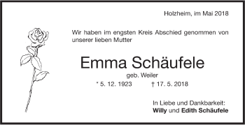 Traueranzeige von Emma Schäufele von NWZ Neue Württembergische Zeitung