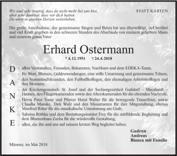 Traueranzeige von Erhard Ostermann von Rundschau Gaildorf