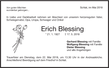 Traueranzeige von Erich Blessing von NWZ Neue Württembergische Zeitung