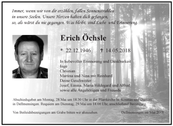 Traueranzeige von Erich Öchsle von SÜDWEST PRESSE Ausgabe Ulm/Neu-Ulm