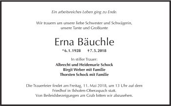 Traueranzeige von Erna Bäuchle von Haller Tagblatt