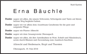 Traueranzeige von Erna Bäuchle von Haller Tagblatt