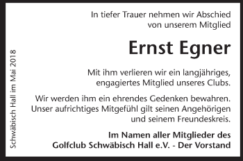 Traueranzeige von Ernst Egner von Haller Tagblatt