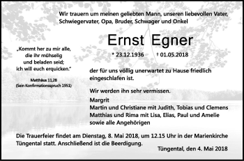 Traueranzeige von Ernst Egner von Haller Tagblatt