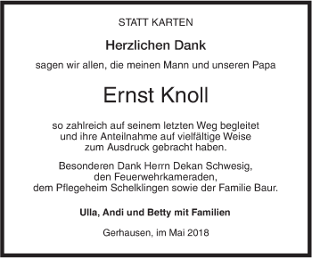 Traueranzeige von Ernst Knoll von SÜDWEST PRESSE