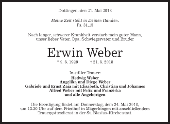 Traueranzeige von Erwin Weber von Alb-Bote/Metzinger-Uracher Volksblatt