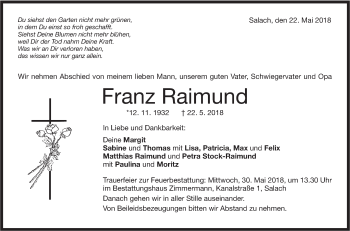 Traueranzeige von Franz Raimund von NWZ Neue Württembergische Zeitung