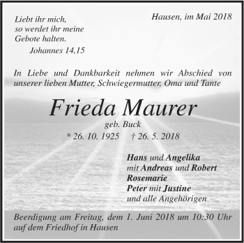 Traueranzeige von Frieda Maurer von Geislinger Zeitung