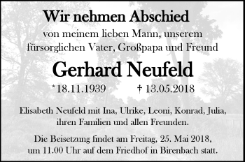 Traueranzeige von Gerhard Neufeld von NWZ Neue Württembergische Zeitung