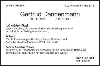 Traueranzeige von Gertrud Dannenmann von NWZ Neue Württembergische Zeitung