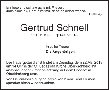 Traueranzeige von Gertrud Schnell von SÜDWEST PRESSE Ausgabe Ulm/Neu-Ulm