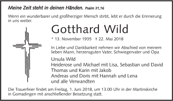 Traueranzeige von Gotthard Wild von Alb-Bote/Metzinger-Uracher Volksblatt