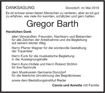 Traueranzeige von Gregor Barth von NWZ Neue Württembergische Zeitung/Geislinger Zeitung