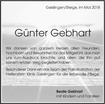 Traueranzeige von Günter Gebhart von Geislinger Zeitung