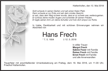 Traueranzeige von Hans Frech von NWZ Neue Württembergische Zeitung