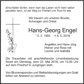 Traueranzeige von Hans-Georg Engel von SÜDWEST PRESSE Ausgabe Ulm/Neu-Ulm