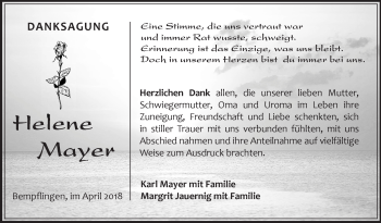 Traueranzeige von Helene Mayer von Metzinger-Uracher Volksblatt