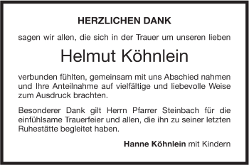 Traueranzeige von Helmut Köhnlein von NWZ Neue Württembergische Zeitung