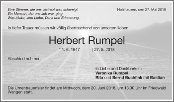 Traueranzeige von Herbert Rumpel von NWZ Neue Württembergische Zeitung