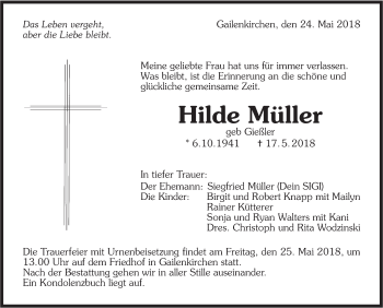 Traueranzeige von Hilde Müller von Haller Tagblatt