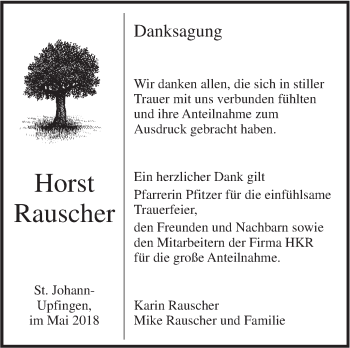 Traueranzeige von Horst Rauscher von Alb-Bote/Metzinger-Uracher Volksblatt