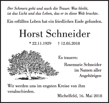 Traueranzeige von Horst Schneider von Haller Tagblatt