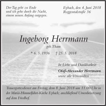 Traueranzeige von Ingeborg Herrmann von Geislinger Zeitung