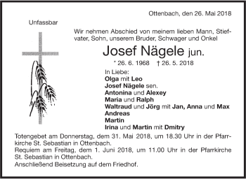 Traueranzeige von Josef Nägele von NWZ Neue Württembergische Zeitung