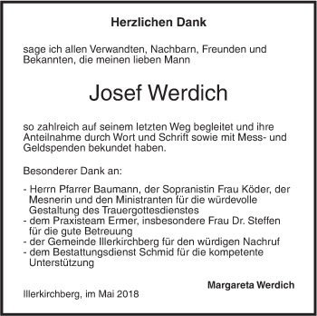 Traueranzeige von Josef Werdich von SÜDWEST PRESSE Ausgabe Ulm/Neu-Ulm