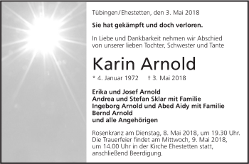 Traueranzeige von Karin Arnold von Alb-Bote/Metzinger-Uracher Volksblatt