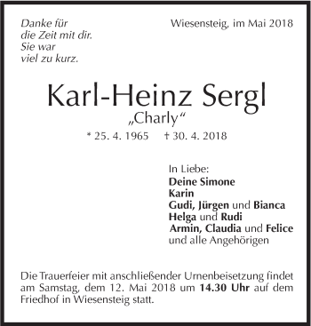 Traueranzeige von Karl-Heinz Sergl von Geislinger Zeitung