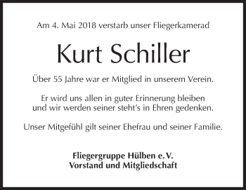 Traueranzeige von Kurt Schiller von Metzinger-Uracher Volksblatt