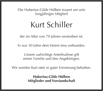 Traueranzeige von Kurt Schiller von Metzinger-Uracher Volksblatt