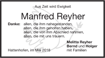 Traueranzeige von Manfred Reyher von NWZ Neue Württembergische Zeitung