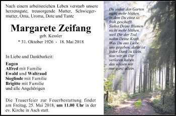 Traueranzeige von Margarete Zeifang von SÜDWEST PRESSE Ausgabe Ulm/Neu-Ulm