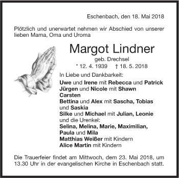 Traueranzeige von Margot Lindner von NWZ Neue Württembergische Zeitung