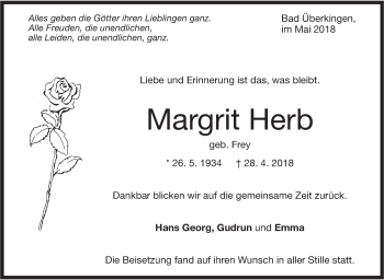 Traueranzeige von Margrit Herb von Geislinger Zeitung