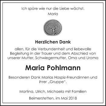 Traueranzeige von Maria Pohlmann von SÜDWEST PRESSE Ausgabe Ulm/Neu-Ulm