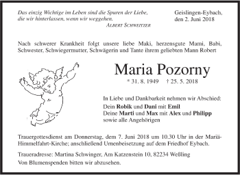 Traueranzeige von Maria Pozorny von Geislinger Zeitung