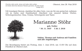 Traueranzeige von Marianne Stöhr von Rundschau Gaildorf