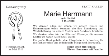 Traueranzeige von Marie Herrmann von Hohenloher Tagblatt