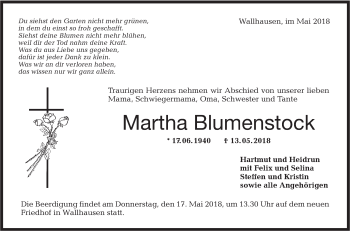 Traueranzeige von Martha Blumenstock von Hohenloher Tagblatt