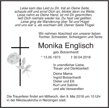 Traueranzeige von Monika Englisch von SÜDWEST PRESSE Ausgabe Ulm/Neu-Ulm